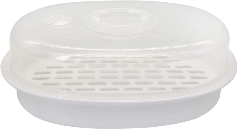 FEOOWV 1-Tier Microwave Steamer Heating Steamer for Home Kitchen White (Oval) - Image 1